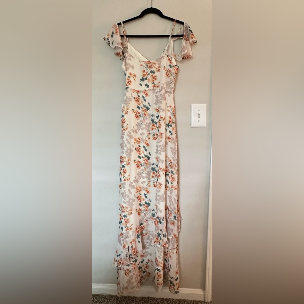 Shadow Blooms Cream Floral Print Ruffled
Maxi Dress - Picture 2 of 4
